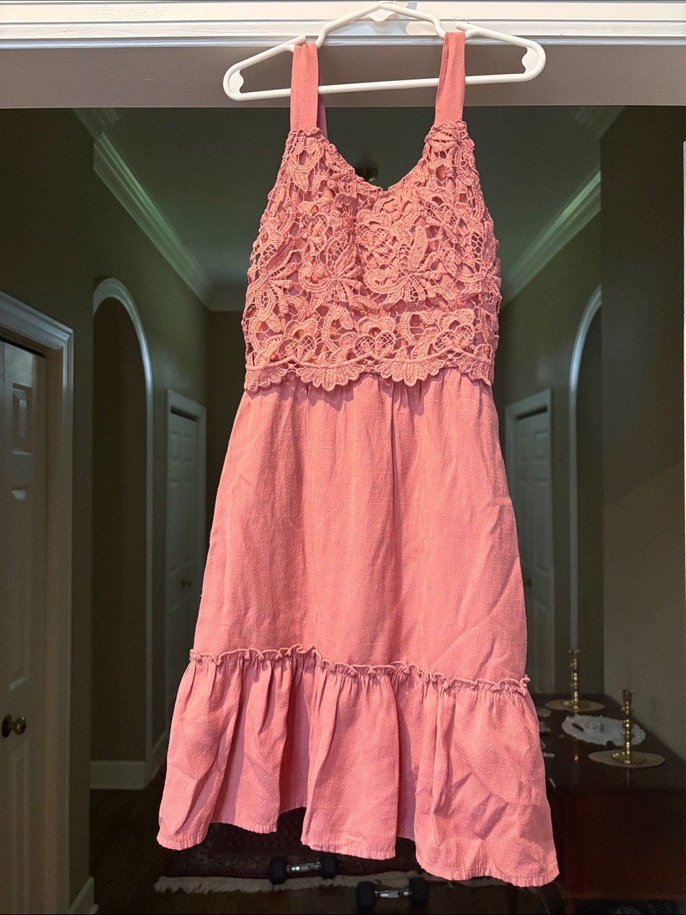 Shyanne Coral Pink Crochet Bodice Summer Dress
